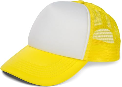 styleBREAKER Unisex 5-Panel Trucker Cap mit Mesh-Einsatz | verstellbares Basecap mit Click Snap Verschluss | luftiges Netz Cap für Damen und Herren, Farbe:Weiß-Gelb