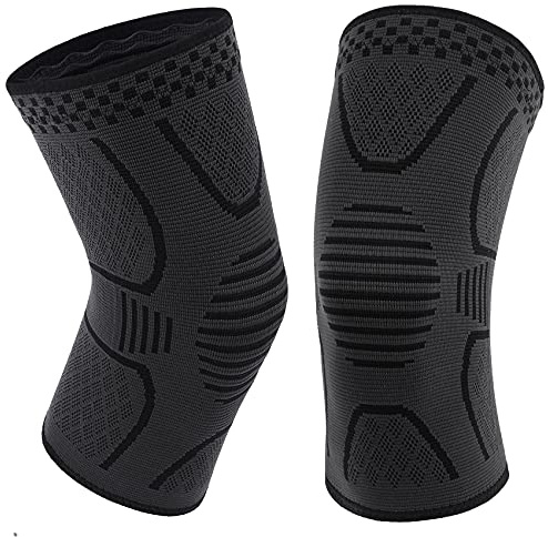 Double Couple 2 Pack Copper Knee Brace Knee Compression Sleeve Support for Men Women Knee Pain Working Out Running Sport Arthritis(Black&Dark Grey,Medium)