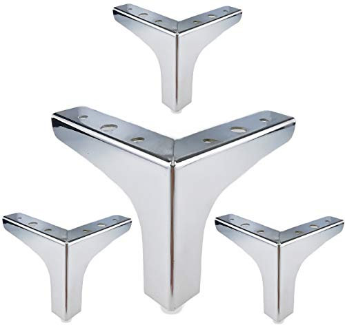 Eidoct 4 / 10cm Furniture Legs,Modern Style Furniture Sofa Legs Metal Silver Triangle Feet for Table Cabinet Cupboard Sofa, Polished Chrome