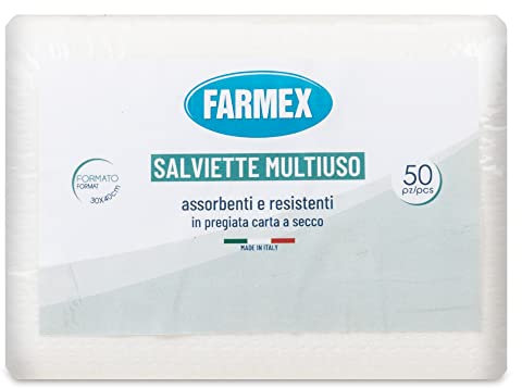 Farmex Salvietta In Carta A Secco - Asciugamani monouso con Goffratura a S Mis. 30x40 Cm - Asciugamani Usa e Getta - Carta Mani 50 pezzi