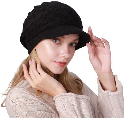 Rayson Donna Berretto Invernali Cappello da Lavorato a Maglia Morbido Caldo Berretti Beanie Adatto per La Protezione Solare Esterna Casual (Nero)