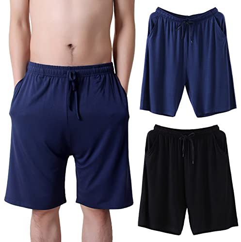 Jamron Hombre Tallas Grandes Pack de 2 Pantalones Cortos de Pijama Elástico Ligero Pantalones Cortos para Dormir en Casa con Bolsillos S-6XL