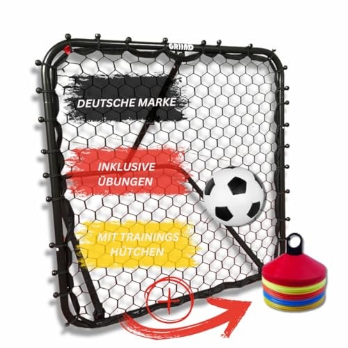 Griind Rebounder für Fußball [stufenlos verstellbar] Fußball Rebounder Größe L & XL mit Trainerhütchen (L)