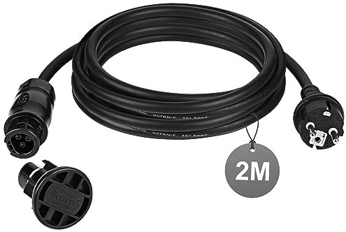 EXLECO 2M 1,5mm² Balkonkraftwerk Kabel AC Solar Wechselrichter Verlängerungkabel mit Betteri Endkappe PV 2 Polig Wechselrichter Anschlusskabel mit Stecker Betteri BC01 Buchse auf Schuko Stecker IP44