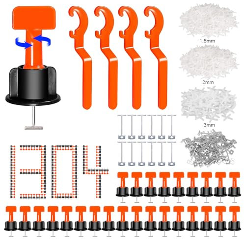 1304 Piezas Giratorio Niveladores de Azulejos Cuñas Niveladoras Suelo Tile Leveler Nivelación Azulejos Sistema Nivelacion Azulejos Azulejos Ceramica Con Tile Spacers 1,5mm/2mm/3mm y Clavos de Acero