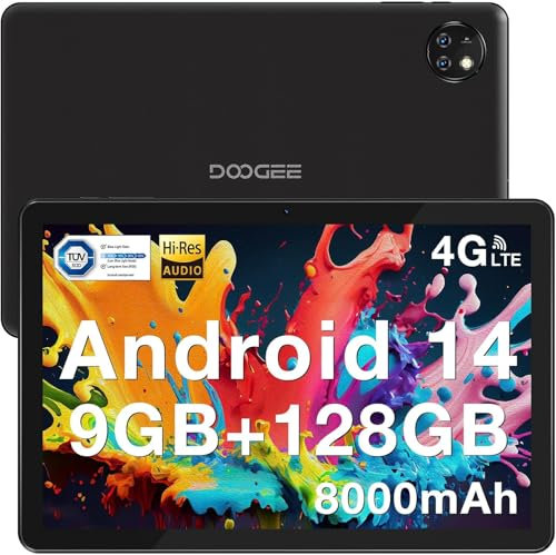 DOOGEE T10W - Tablet 10 Pollici, Dual 4G LT + 5G WiFi, 9GB RAM + 128GB ROM (TF 1TB), 8000mAh Batteria, Octa-Core/TÜV Luce Blu Bassa/Face ID/OTG/ BT5.0/3.5mm Jack - Nero