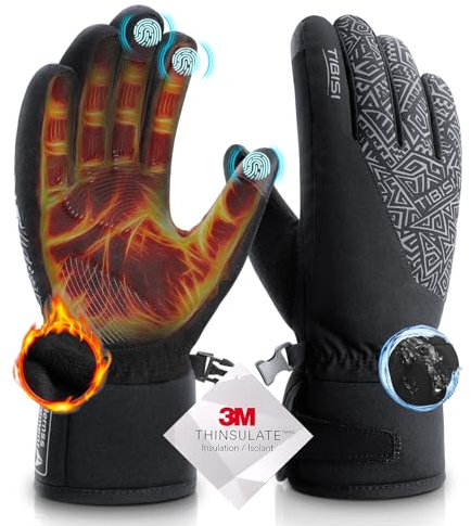 TIBISI Winterhandschuhe Fahrradhandschuhe -5℃ Warme Thermo Wasserdichte Ski-Handschuhe Touchscreen Rutschfest Winddichte Laufen Motorradfahren Wandern Skifahren 3M Thinsulate für Herren Damen