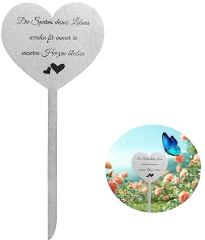 DMJJSD® Grabstecker Edelstahl Herz mit Spruch Du Fehlst. Gestern. Heute. Grabdeko Grabstecker Wetterfest Herz Grabstecker Edelstahl Grabschmuck Grabdekoration Wetterfest Urnengrab (28cmg)