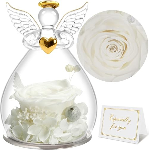 Sunia Rosa Eterna Angelo Donna, Rosa Stabilizzata con Figurine Angelo Regalo Mamma, Angelo Custode Regalo Donna Compleanno, Regali per Lei, Regalo Nonna Natale San Valentino Festa della Mamma