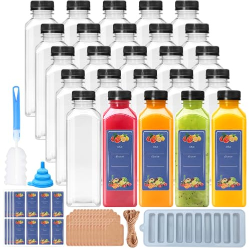 25pcs 16oz Plastic Bottles with Lids, Plastic Juice Bottles with Caps
