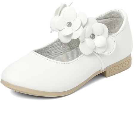 Cheerful Mario Girls Mary Jane Shoes Toddler Princess Dress Shoes Ballerina Ballet Flats White-A 11 UK Child