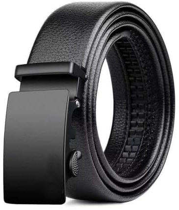Cinturón Negro con Hebilla Cuadrada 120cm, Sistema Automático de Trinquete, Ajuste Infinitamente Regulable para Hombre, Ideal para Negocios y Ocio