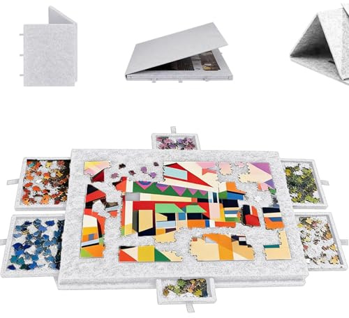 Tavolo puzzle ribaltabile, 1000 pezzi, tavolo puzzle pieghevole con 6 cassetti, puzzle con design 2 in 1, supporto e coperchio, super leggero, in feltro per puzzle fino a 1000 (grigio)