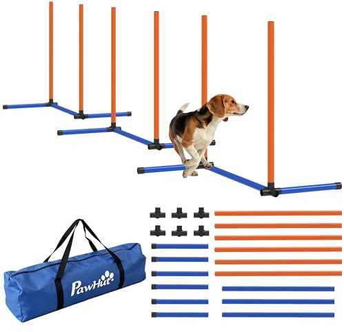 PawHut Set d'agilité 3 pièces Slalom pour Chien Orange | Sac de transport pour chiens de toutes tailles, pour l'intérieur et l'extérieur