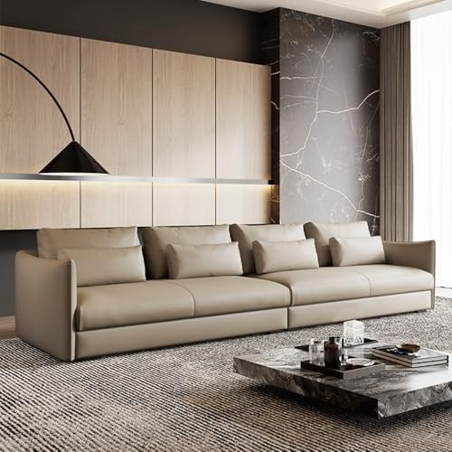 Italiensk modern minimalistisk lädersoffa, massiv träram, rymlig och mjuk soffa, modern stor storlek, lämplig för vardagsrum/kontor/lägenhet/hotell.