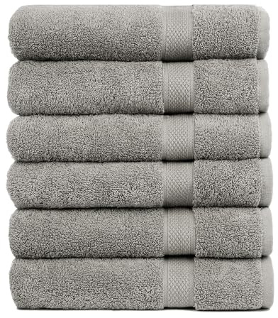 Pleasant Home Bath Towels Set of 6 (24” x 50”) 100% Cotton, 515 GSM | Lightweight, Soft & Highly Absorbent Luxury Towels for Bathroom | for Gym, Pool & Spa | 6 Pack, Gray