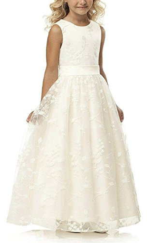 A line Wedding Pageant Lace Flower Girl Dress with Belt 2-12 Year Old