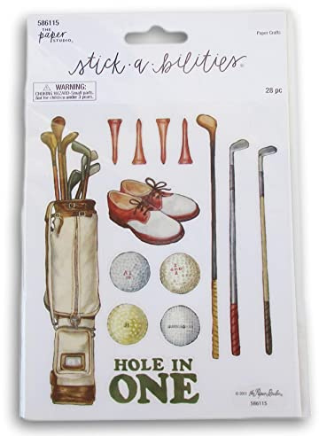Hole in One Golf Stickers Adhesive Decals for Vintage Golfing Crafts, Cardmaking, Scrapbooks & More - 28 Pc