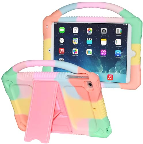 Adocham Kinder-Schutzhülle für iPad mini 5, 4, 3, 2, 1, langlebig, stoßfest, Silikonhülle für Apple 7,9 Zoll Kinder iPad mini/Mini 2/Mini 3/Mini 4/Mini 5, Hülle mit Standgriff (Regenbogen)