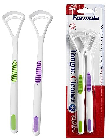 ONE BEST DEAL 2 x Tongue Cleaner Scrapers Prevent Bad Breath & Maintain Fresh Breathing Antibacterial Plastic Tongue Cleaning Brush Set for Adults and Kids