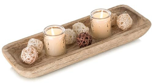 Romadedi Holzschale Deko Holztablett Dekoschale: Dekotablett Länglich Schlüsselschale Holz Tablett Rechteckig Tischdeko Couchtisch Esstisch Wohnzimmer Schale Dekoartikel Kerzenschale 42cm