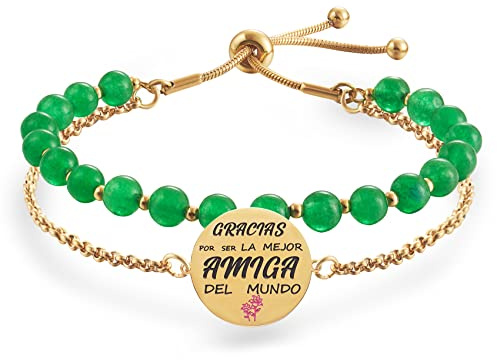 LParkin Doble Capa de pulseras mejores amigas, Original Perlas pulsera amistad amigas acero, verde depulseras amigas boda, pulsera amistad acero inoxidable Ajustable 17 + 5 cm verde