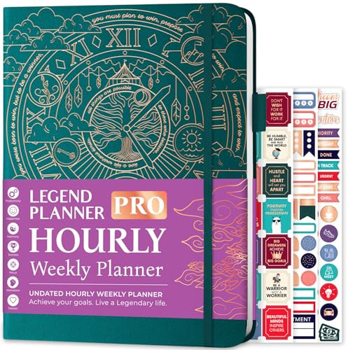 Legend Planner PRO Hourly Schedule Edition - Undated Deluxe Weekly & Daily Organizer with Time Slots. Time Management Appointment Book Journal for Work & Personal Life, A4 size Hardcover (Dark Teal