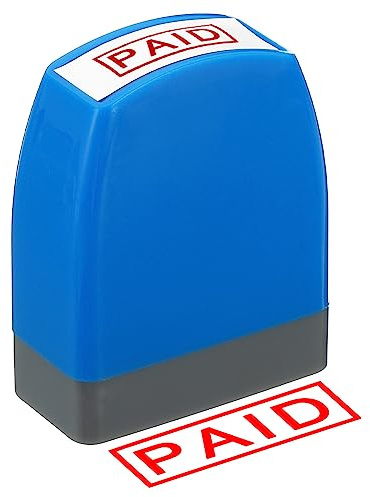 PATIKIL Paid Stamp Self Inking, Red Ink Office Stamps Pre Inked Message Stamp Refillable Business Stamp Style 1, Blue