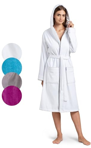 Twinzen Peignoir de Bain Femme avec Capuche - 100% Coton Velours Premium - Robe de Chambre Femme Velours Peignoir Femme Coton OekoTex Ultra Doux
