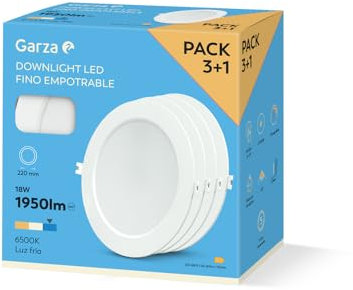 Garza - Pack 3 und 1 LED-Downlight-Deckeneinbauleuchte 18 W, 6500 K (kaltes Licht), Ø220 x 29 mm, 120 °, flache weiße Deckenleuchte für Badezimmer, Wohnzimmer, Küche