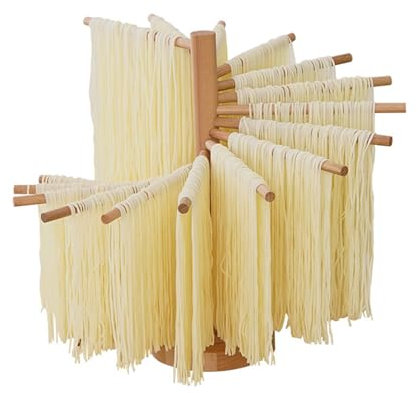 BURLOE Séchoir À Pâtes, Séchoir À Pâtes Pliable en Bois pour Spaghettis Maison Rapide À Monter Italien,Holzfarbe