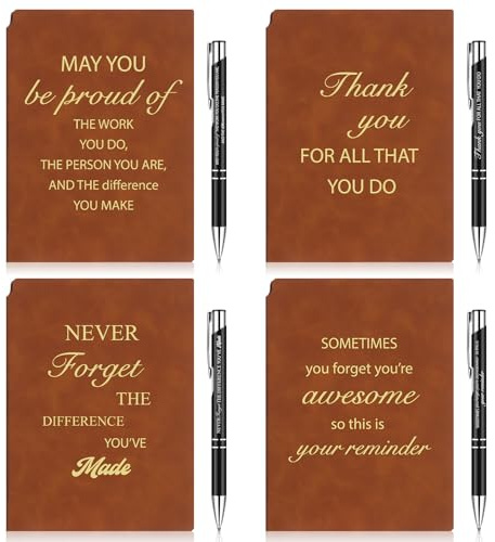 CCCYMM 8 Pcs Thank You Gifts Notebook Inspirational A5 Leather Journal Notebook and Motivational Metal Ballpoint Pen Employee Appreciation Gifts Coworker Leaving Inspirational Notebooks for Teacher