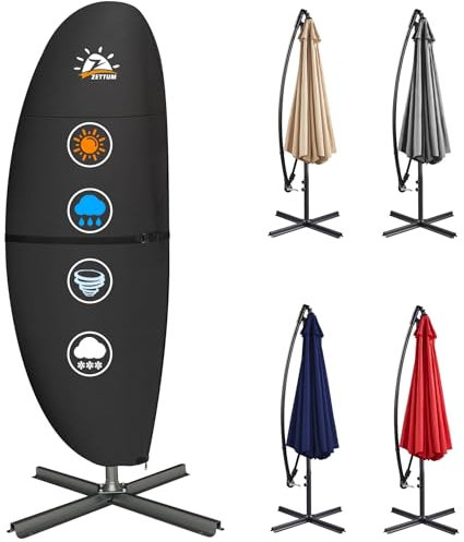 Zettum Housse de Protection pour Parasol 2 à 3 M, Housse Imperméable pour Parasol Cantilever avec Tige, Revêtement PU Oxford 600D Résistant aux UV 215 x 30 x 66/44 cm