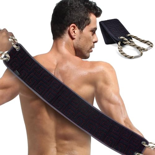 AYBUY Peeling Rückenschrubber für Dusche, Doppelseitig Rückenwaschgurt, Doppelseitiger Rückenpeeling Waschlappen mit Griffen, Rückenschrubber Körperbürste für Männer und Frauen(Navyblau)