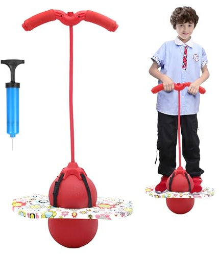 bechoanigel Pogo Stick für Kinder,Pogo Ball mit Griffen,100 kg Tragfähigkeit,Hüpfstange mit Luftpumpe,Pogo Ball für Sport,Gleichgewichtstraining,Abnehmen und Fettverbrennung,Kinder ab 6 Jahre(Rot)