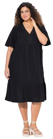 Ulla Popken Volant-Kleid mit V-Ausschnitt Robe col en V, Noir, 48-50 Femmes