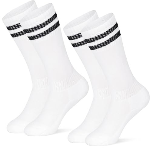 DECOVICI Fußball Socken Kinder 2 Paar, Fussball Stutzen für Jungen und Mädchen 3-13 Jahre Lange Kniestrümpfe Sportsocken Uniform Strümpfe Rugby Hockey(03 2Weiß,3-6 Jahre)