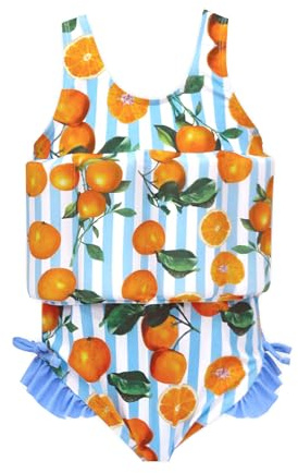 Toddler Girls One Piece Premium Swimsuit with Built-in Buoyancy, Soft Stretch Fabric, Oranges Print Float Bathing Suit for Pool/Beach - 3T-4T