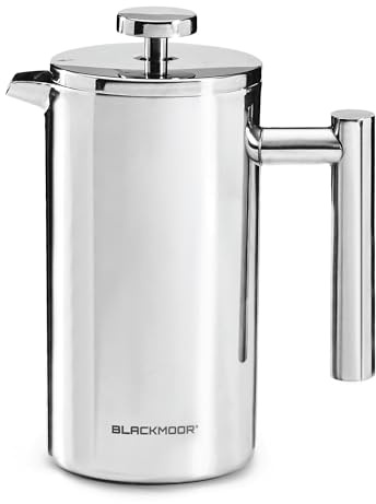 Blackmoor Caffettiera francese da 800 ml in acciaio inox, 4-6 tazze, macchina da caffè isolata a doppia parete con filtro di precisione in acciaio inossidabile