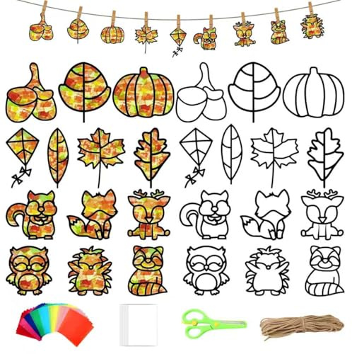 13 pièces Bricolage Enfant Decoration Automne, Activités Automne Enfant avec des Animaux de la Forêt Feuilles d'érable, Créatif Cadeau pour Garçons Filles Thanksgiving Halloween (Multi)