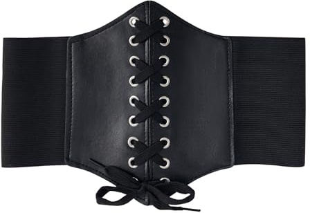 FELINAT Corset Femme Noir, Ceinture Taille Élastique Large, Corset Noir pour Halloween, Ceinture à Lacets Rétro pour Costume, Fête, Carnaval et Quotidien, Noir , L