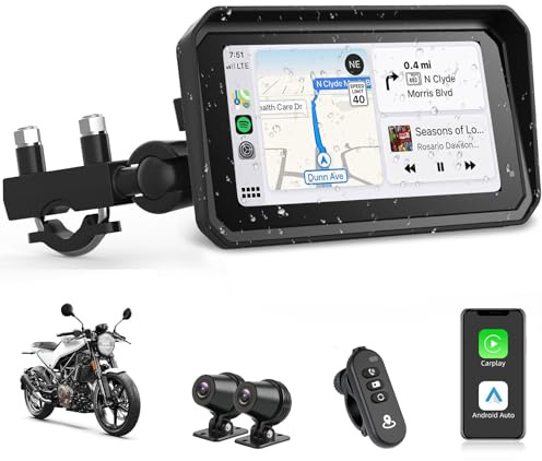 Jansite 6.25'' 4K Motorcycle CarPlay Android Auto Screen Motorbike Dash cam with Camera Front and Rear, Motorcycle Sat Nav with WiFi-Video, Siri/Google Voice Control, Remote Control,TF-64G