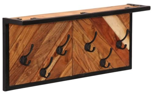 IBUQDDV Appendiabiti da Parete in Legno Massello di Acacia con 6 Ganci in Ferro, Pannello Portaoggetti Salvaspazio per Ingresso, Soggiorno e Corridoio, Design Moderno e Materiale