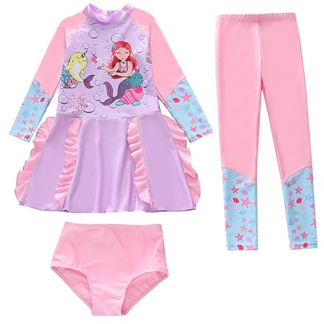 Costume da Bagno - Costume da Bagno Protettivo a Maniche Lunghe con Top Bikini e Pantaloni per Ragazze con Tecnologia UPF 50+ -irritazione