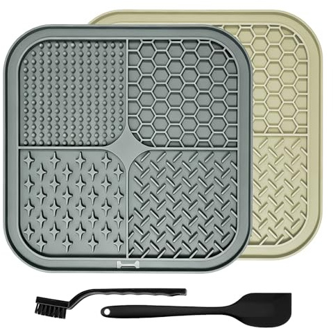Set di 4 tappetini olfattivi e da leccare per cani e gatti, in silicone resistente, con spazzola e spatola per la pulizia