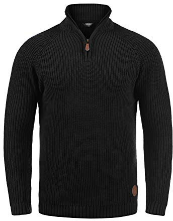 !Solid SDXenox Herren Strickpullover Troyer Grobstrick Pullover mit Stehkragen 100% Baumwolle Regular fit, Größe:XL, Farbe:Black (9000)
