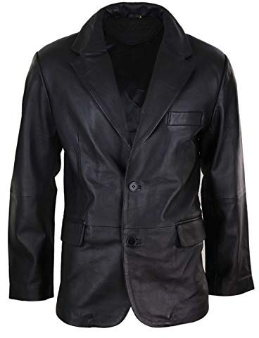 Infinity Leather Blouson pour Homme Coupe Classique en Cuir véritable Fermeture à 2 Boutons Vintage - Noir 3XL