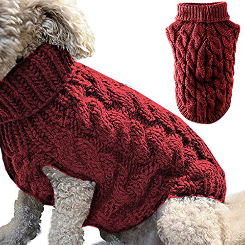 Animal de Compagnie Chien col roulé Tricot Pull Manteau Hiver Plus Chaud épaississement Pull Tricots Crochet Manteau vêtements pour Petit Moyen Grand Chien Chiot Chat (M, Rouge)