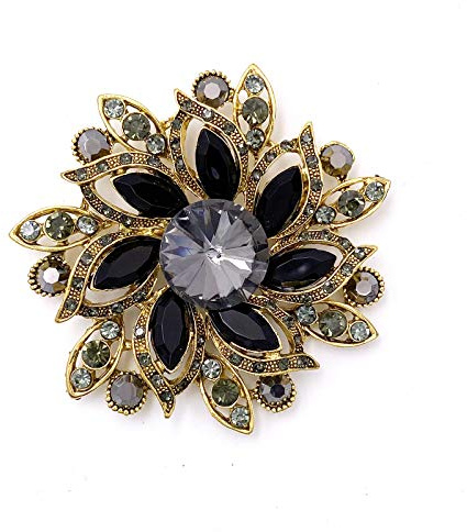 LAXPICOL Vintage Women's Black Austrian Crystal Elegant Flower Brooch Wedding Broach Pin