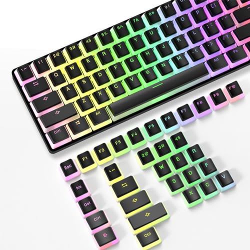 PBT Pudding-Tastenkappen mit Tastenkappen-Abzieher, 108 Tasten, Doppelschuss-Tastenkappen, durchscheinende Schicht, 68 Tasten, 84 Tasten für DIY Cherry MX RGB mechanische Tastatur (Schwarz)